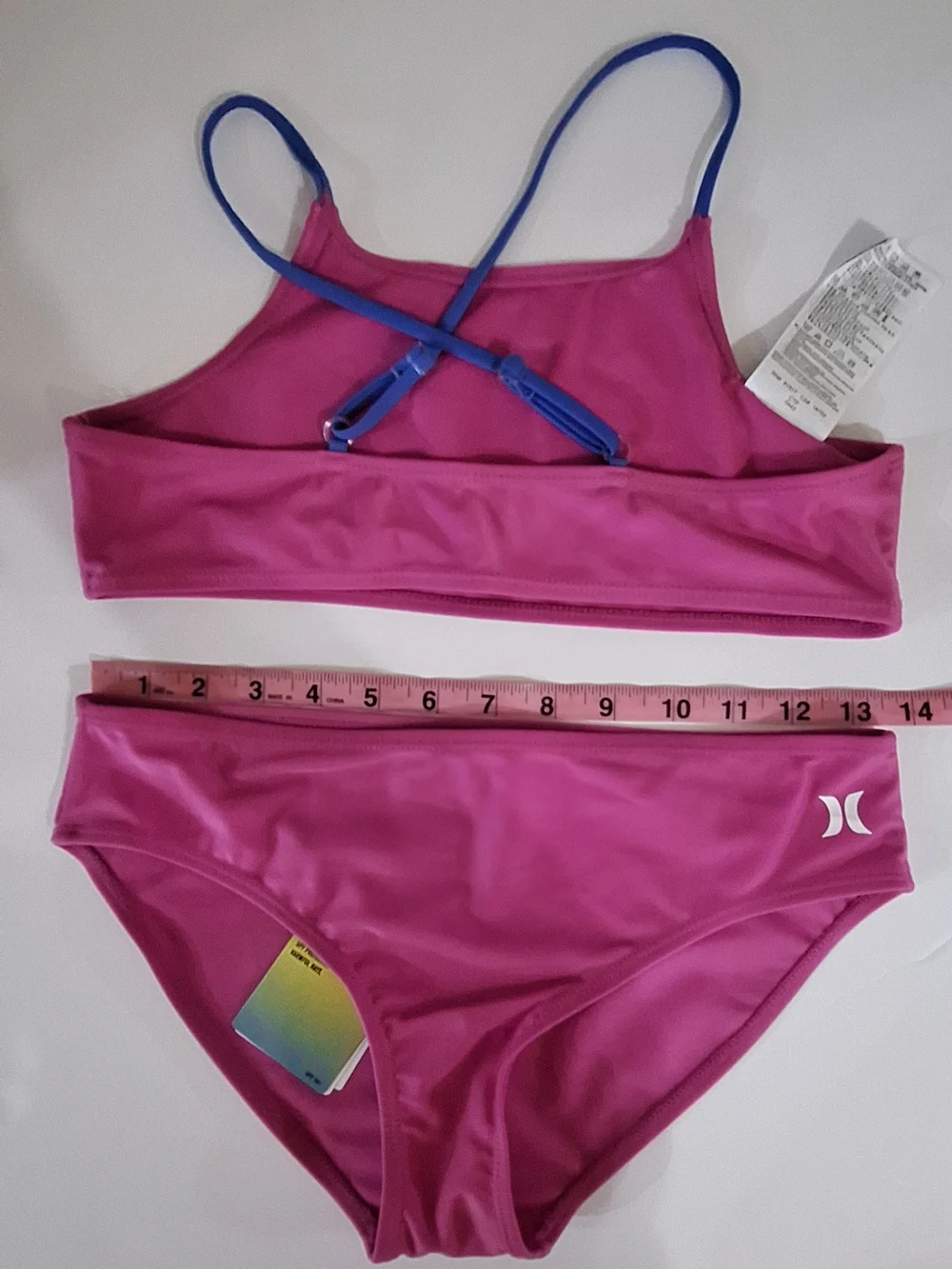NWT Hurley Girls Hot Pink Fuchsia Bikini Set w/ Purple Straps UPF 50+ Sz XL (16)